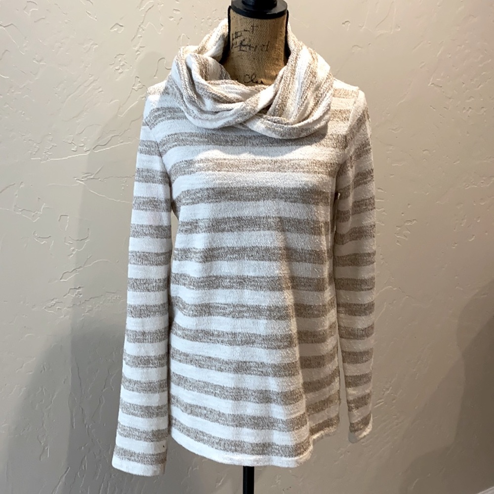 Cowl neck stripe tunic sweater